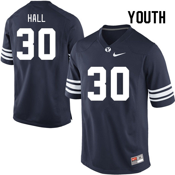 Youth #30 Miles Hall BYU Cougars College Football Jerseys Stitched Sale-Navy - Click Image to Close